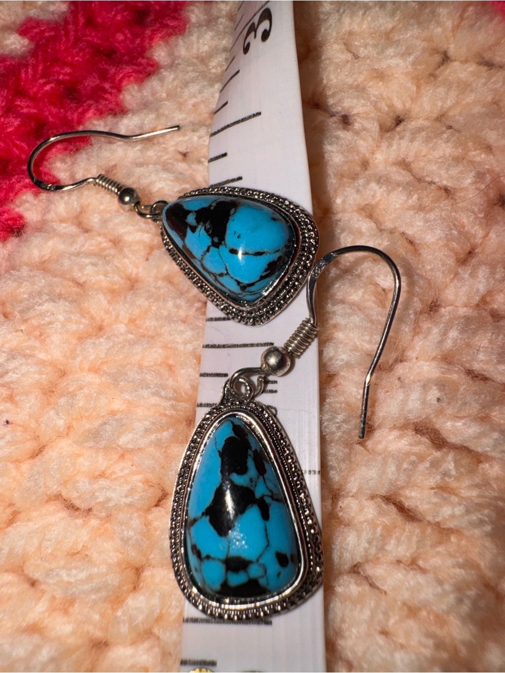 Vintage Turquoise Stone 925 Silver-Tone  Earrings - Blue Turquoise